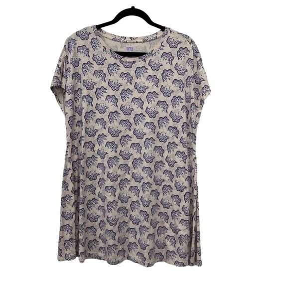 Uniqlo short sleeve purple floral A-line Dress‎ Anna Sui Size: L - Picture 1 of 7